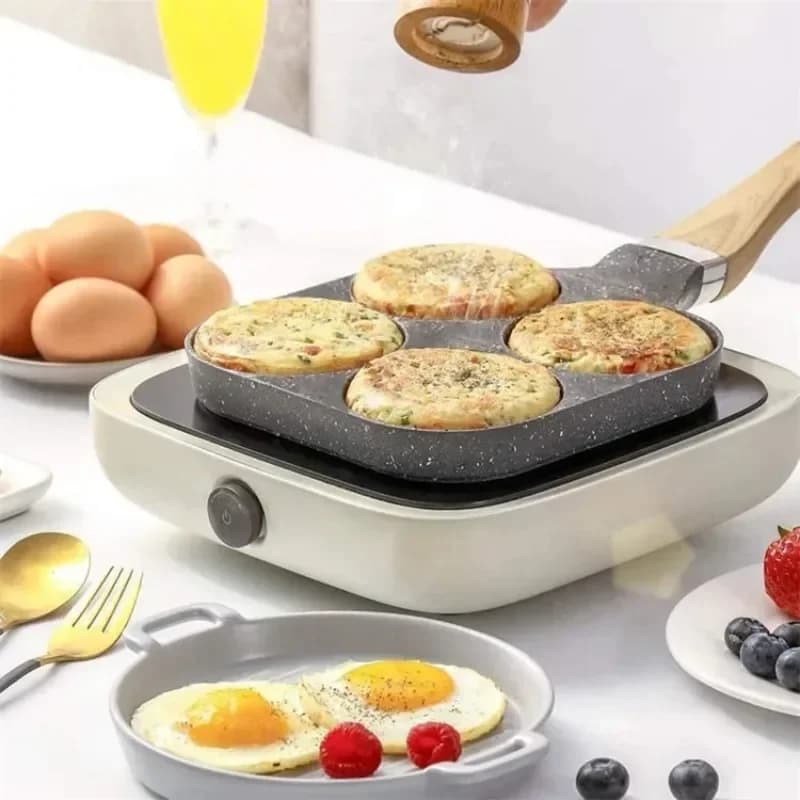 Poêle à omelette à quatre trous en pierre médicale, antiarina, à fond plat, pour œufs, boulettes, pe