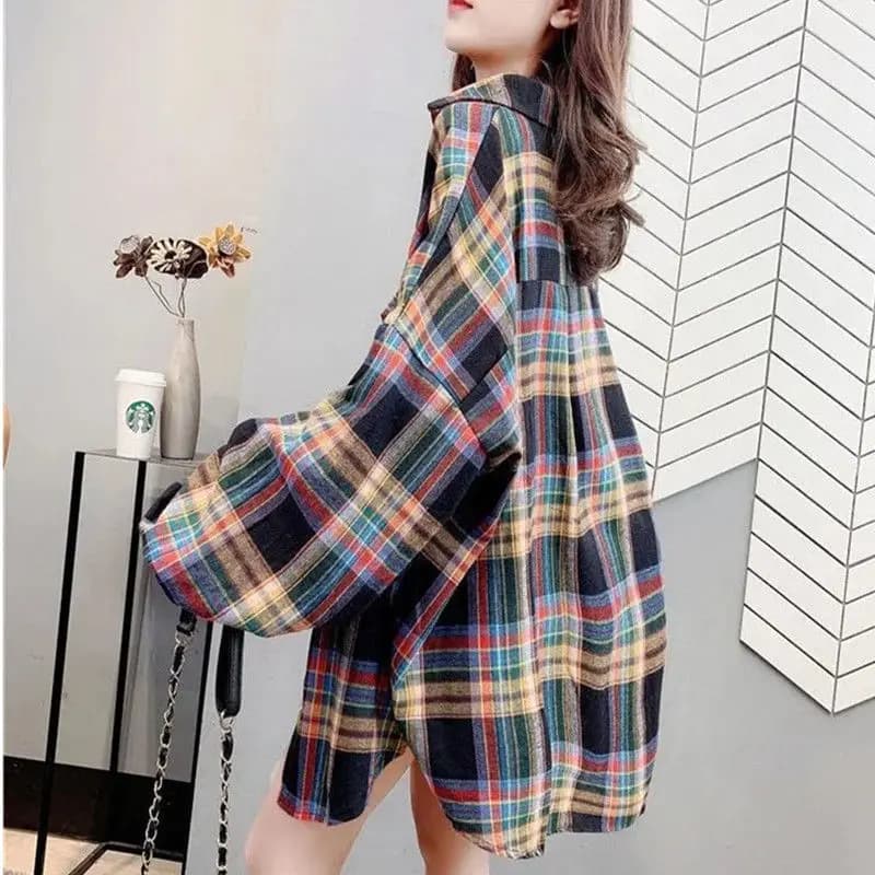 Tunique à manches longues pour femmes, chemises à carreaux, décontracté, 3XL, adt, vintage, Harajuku