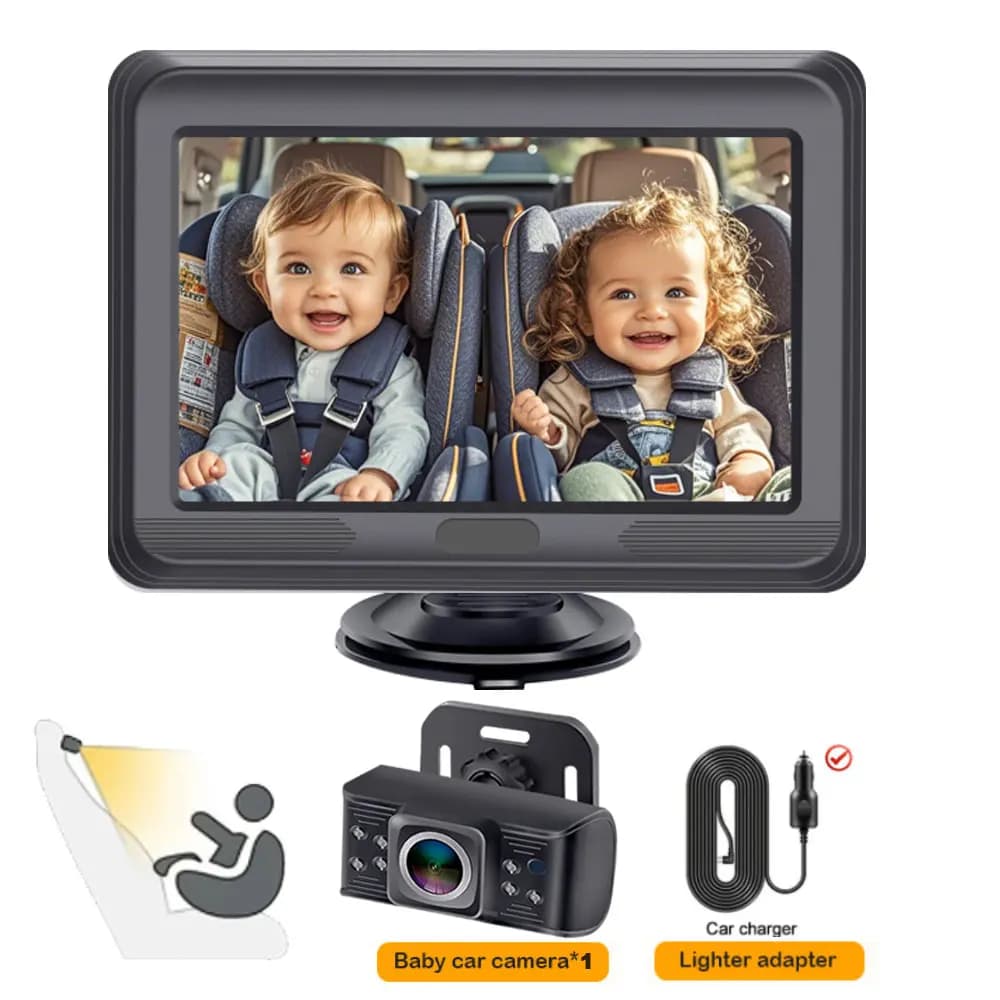 Caméra de surveillance pour bébé HD 1080P pour voiture, moniteur de bébé pour siège arrière avec ang