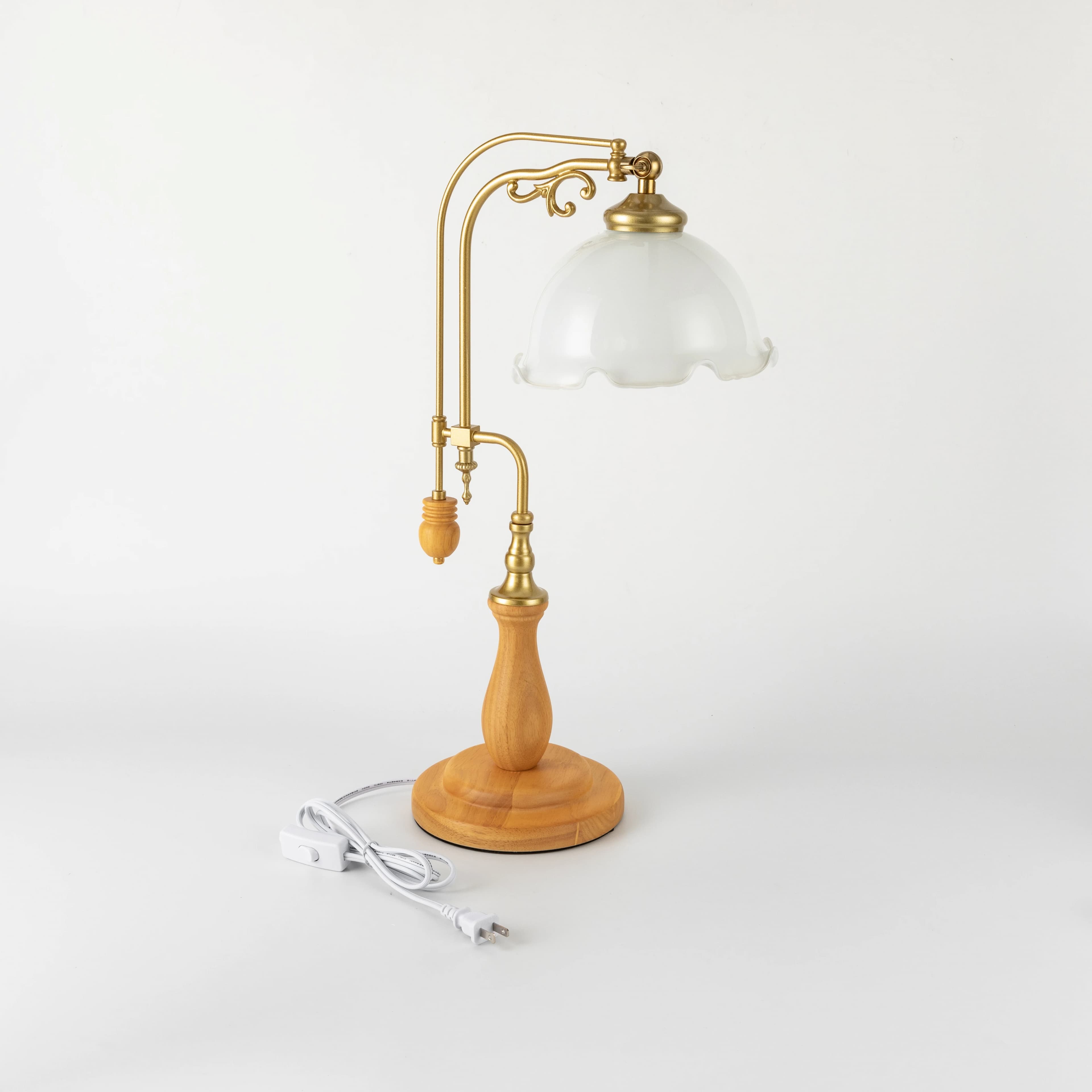 Lampe de table fleur rétro, abat-jour en verre, lampe de chevet, chambre à coucher