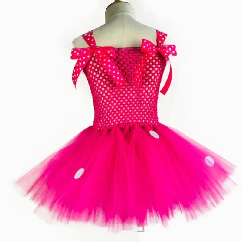 Robe Tutu Mickey rose pour filles mignonnes, en Tulle au Crochet, avec points blancs et nœud pour ch