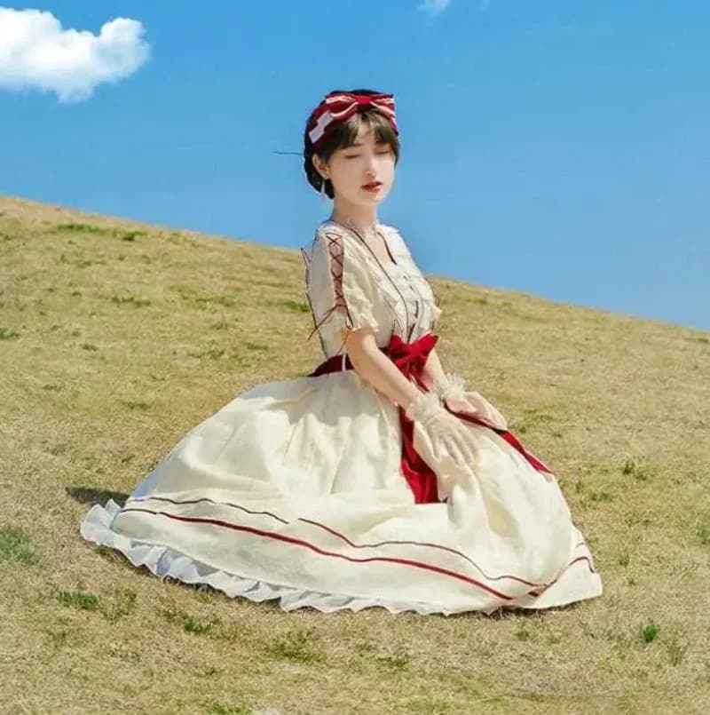 MAGOGO-Robe Lolita à Manches Courtes pour Femme, Tenue de Princesse, Vintage, Élégante, Française, a