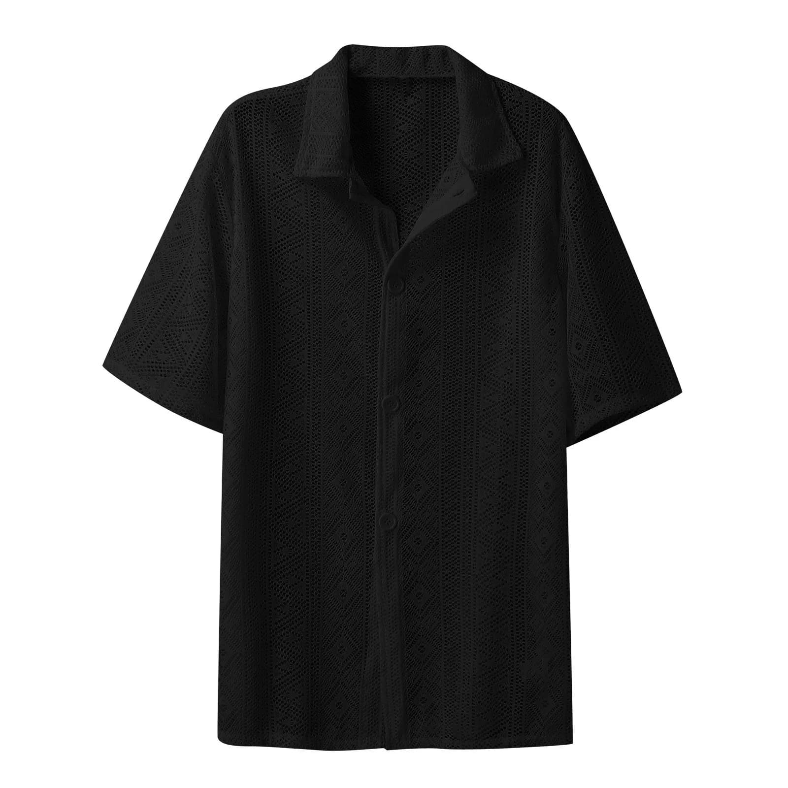 Vêtements d'été pour hommes maille voir à travers maille chemise Sexy à manches courtes résille bout