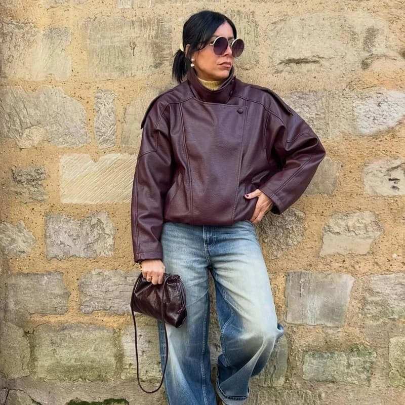 Vestes en similicuir pour femmes, veste bomber oversize pour femmes, manteaux d'hiver pour femmes, v