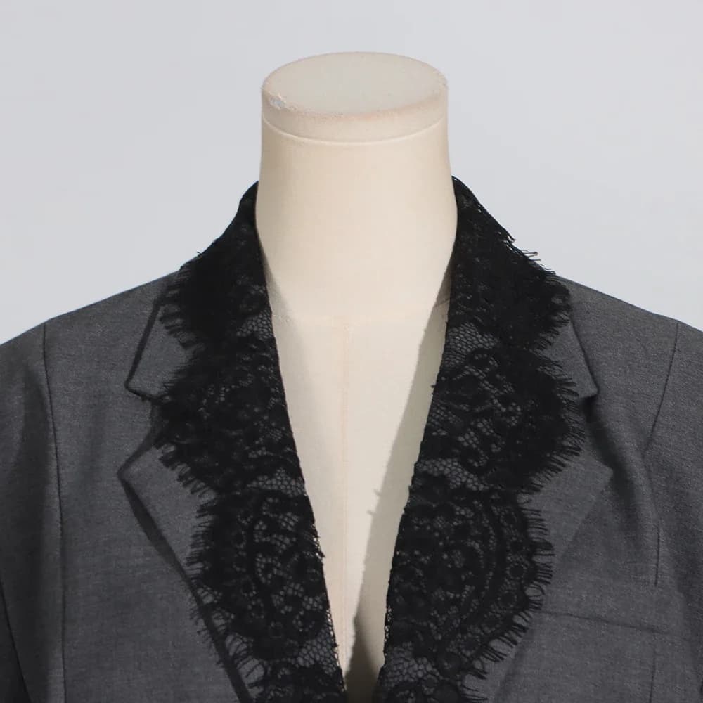VGH-Blazer Chic en Dentelle Épissée pour Femme, Col Cranté, Manches sulf, Style de Vêtement Féminin