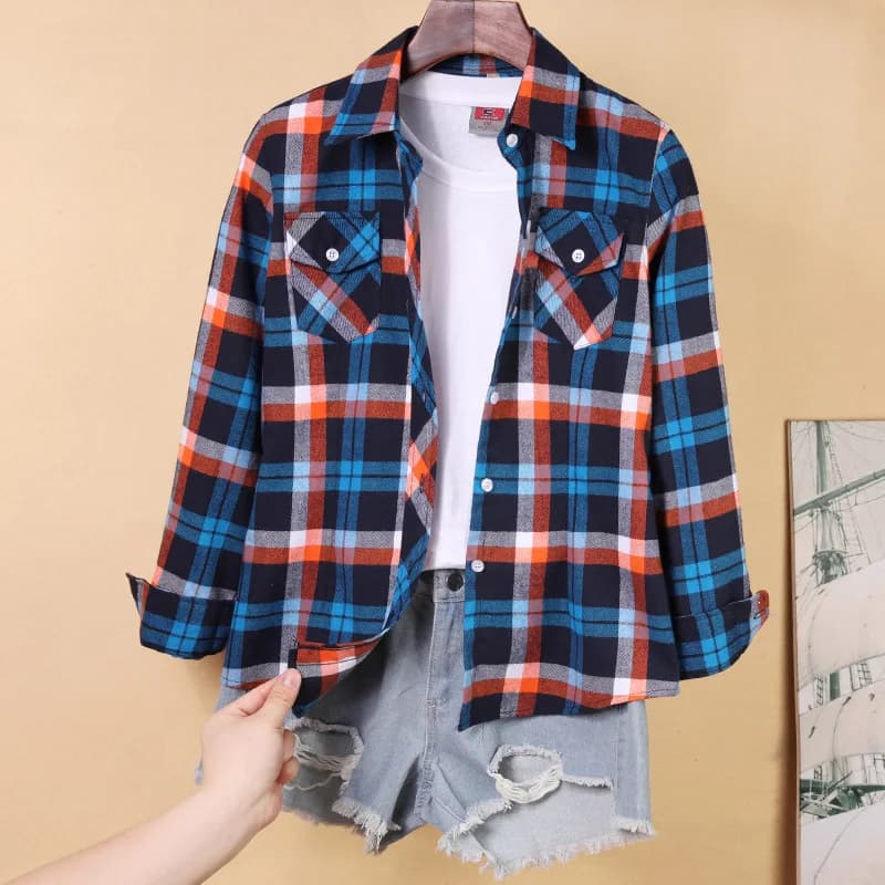 Nouvelles chemises à carreaux pour femmes M-5XL chemisier en coton pour femmes à manches longues che