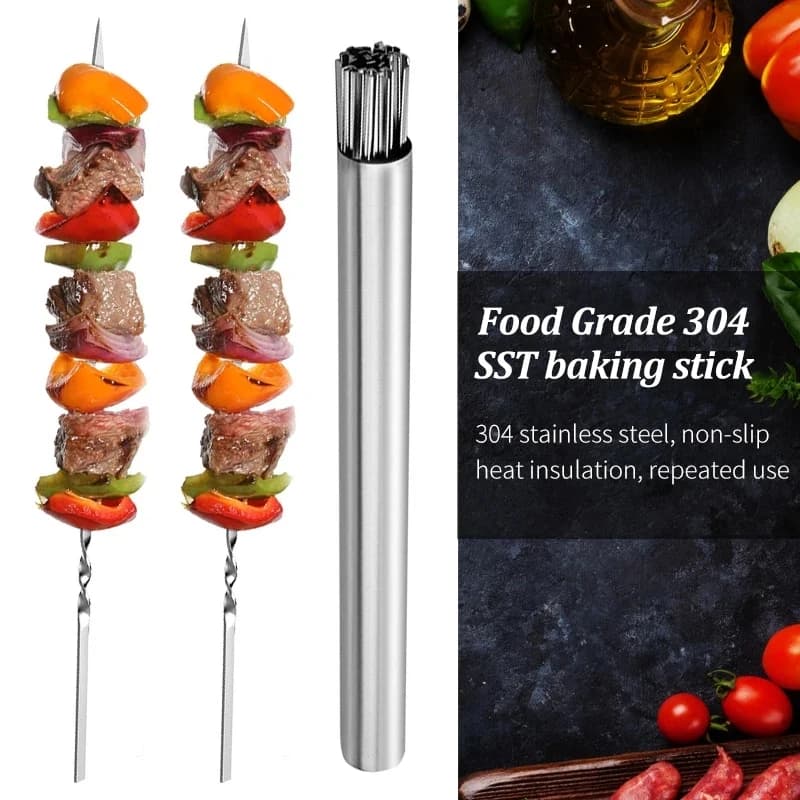 Brochette de Barbecue en acier inoxydable, 10/20 pièces, bâton d'aiguille plat réutilisable, outils 