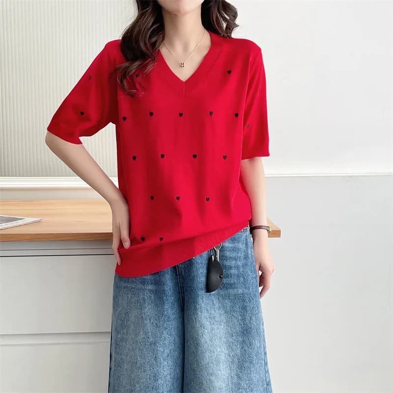 Pull à manches courtes Ice InjEmbroidery Coussins Temperament pour femmes, vêtements décontractés, g