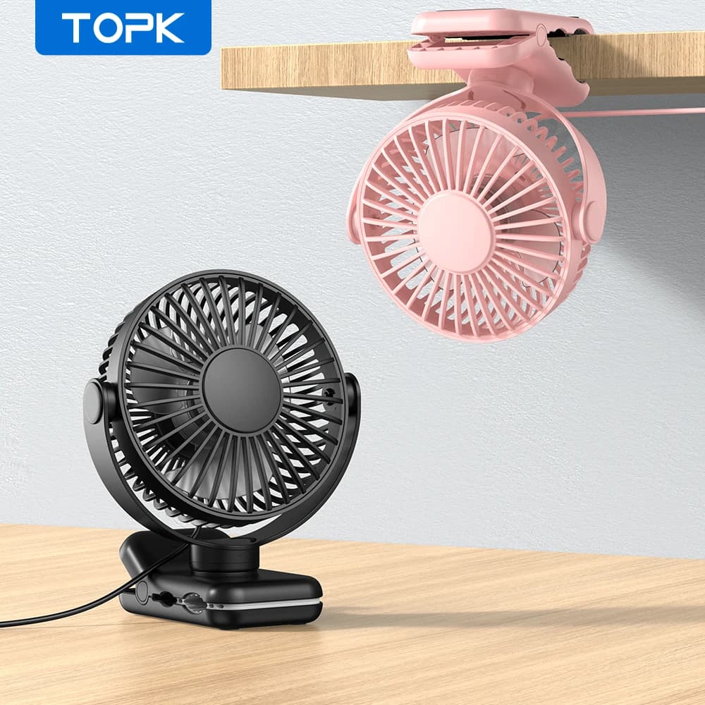TOPK Mini ventilateur portable à clipser, ventilateur de bureau USB, vent silencieux à 3 vitesses 72