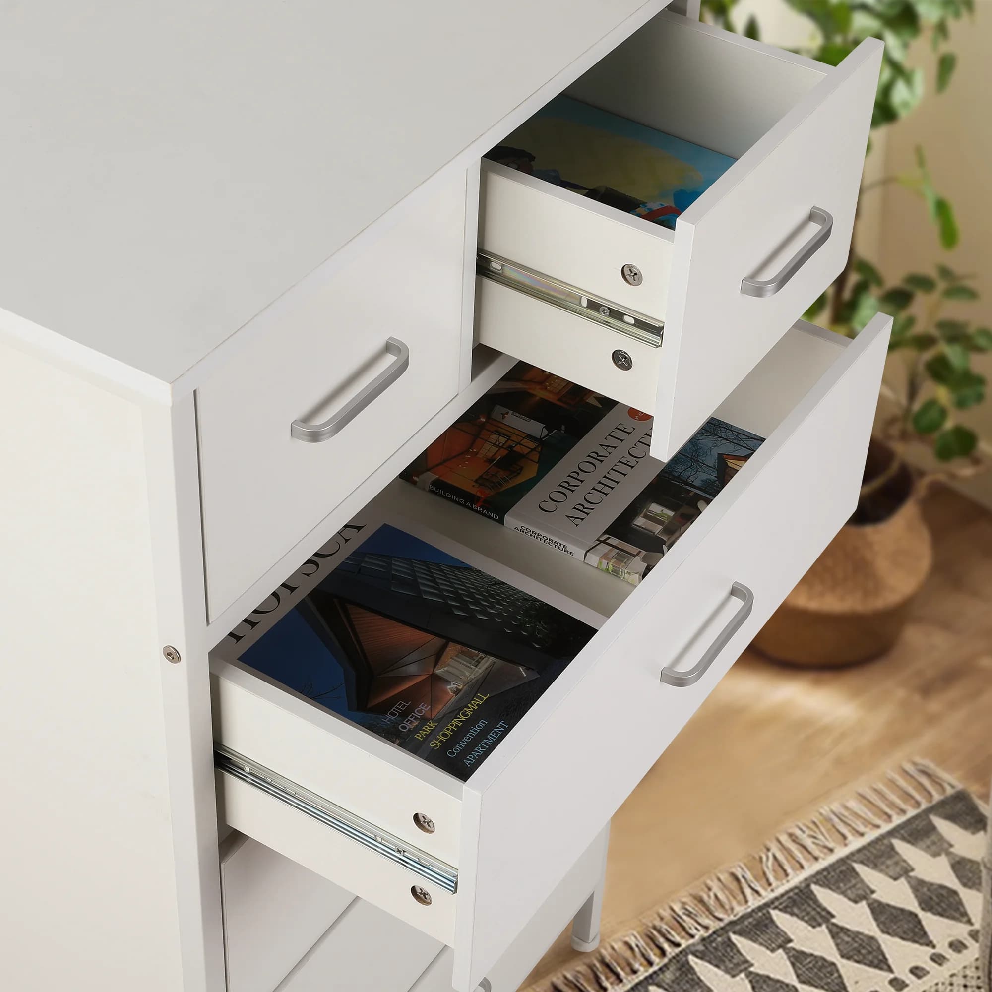 Commode de rangement avec cadre en acier, commode, armoire, blanc, 6 portes, MELfur ser, chambre à c