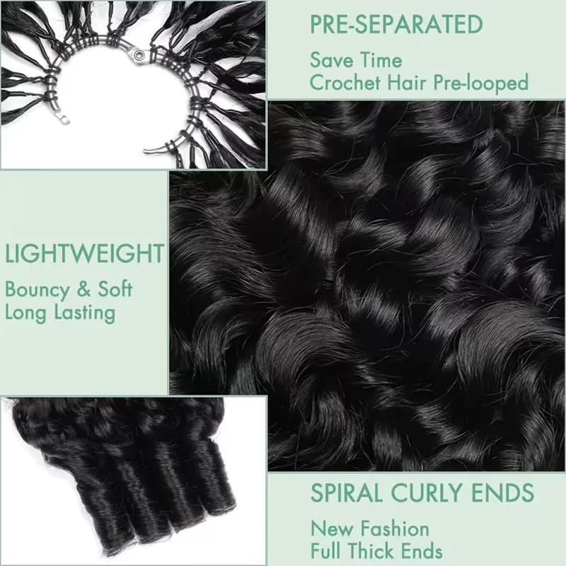 Extensions de cheveux humains bouclés birmanes au crochet, pré-séparées, 30 pouces, pour femmes