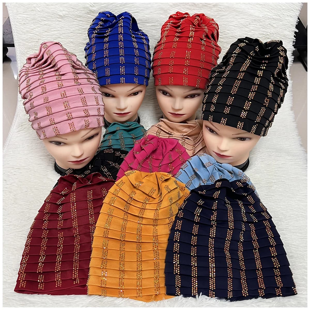 6/12 pièces en gros mode femme musulmane Turban chapeau Bonnet velours chaud strass solide indien Bo