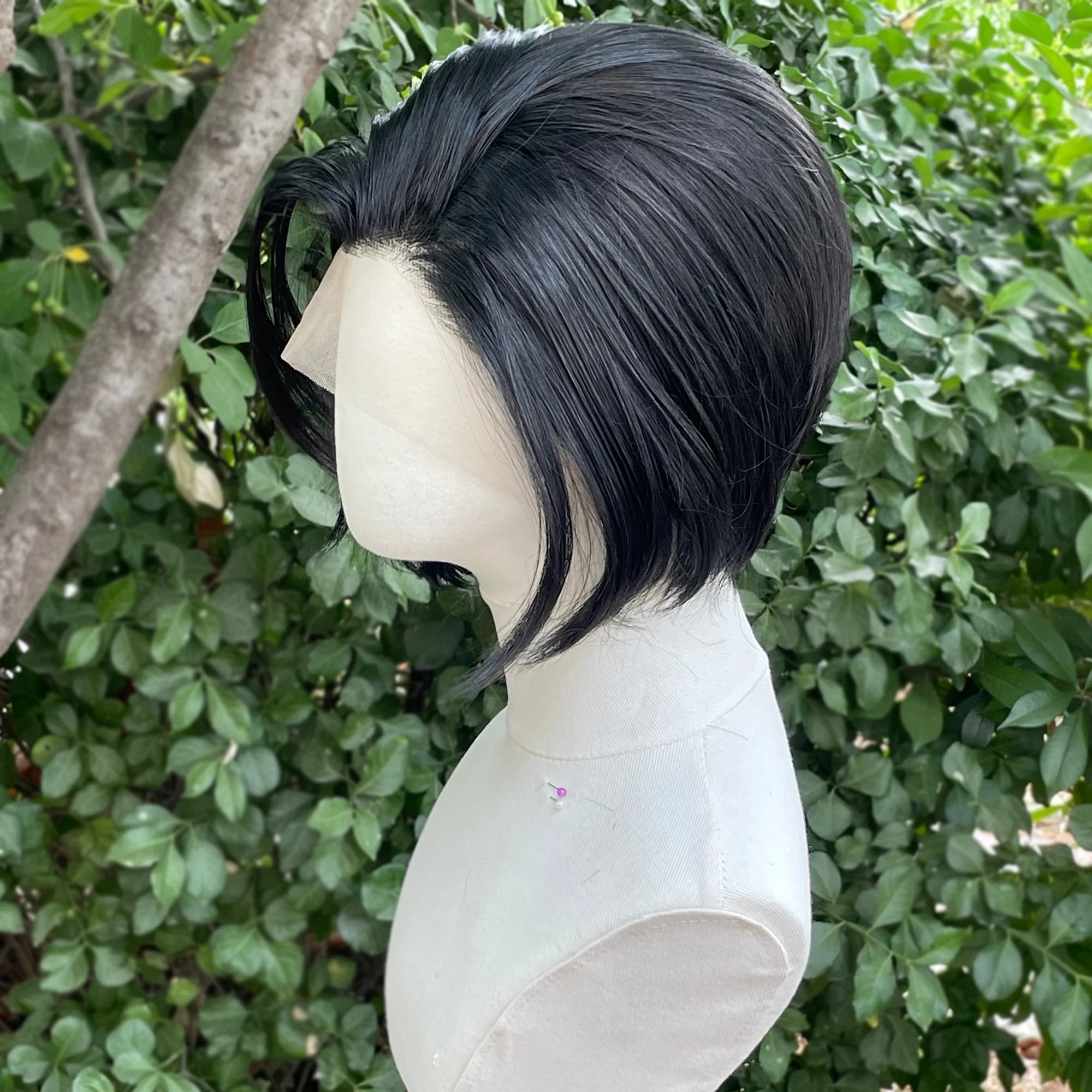 # Perruque Lace Front Wig synthétique courte noire de jais, perruque de Cosplay pour hommes et femme