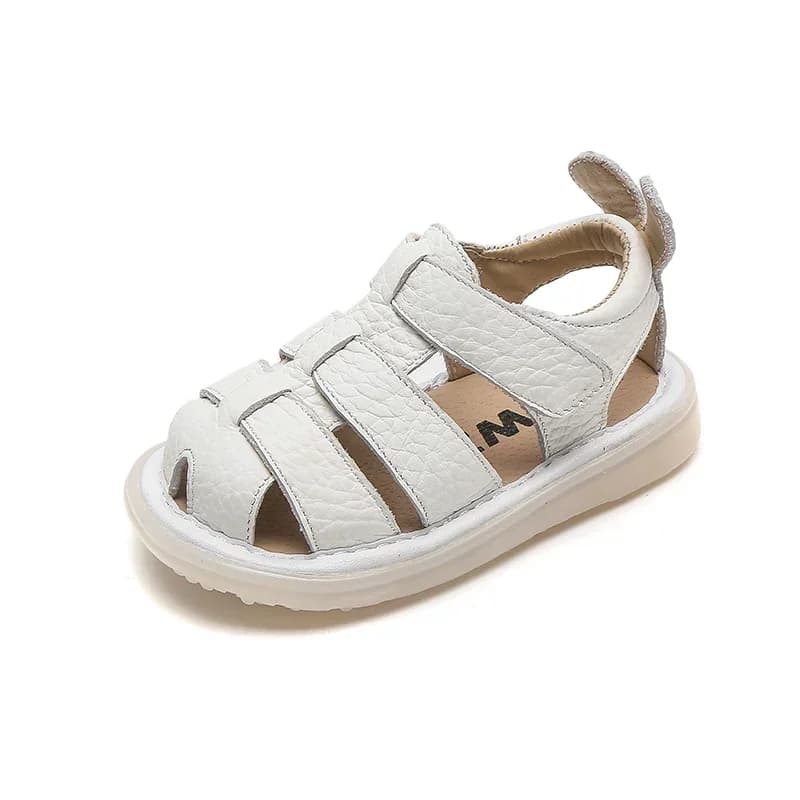 Sandales d'été anti-collision en cuir véritable pour bébé fille et garçon, chaussures de plage soupl