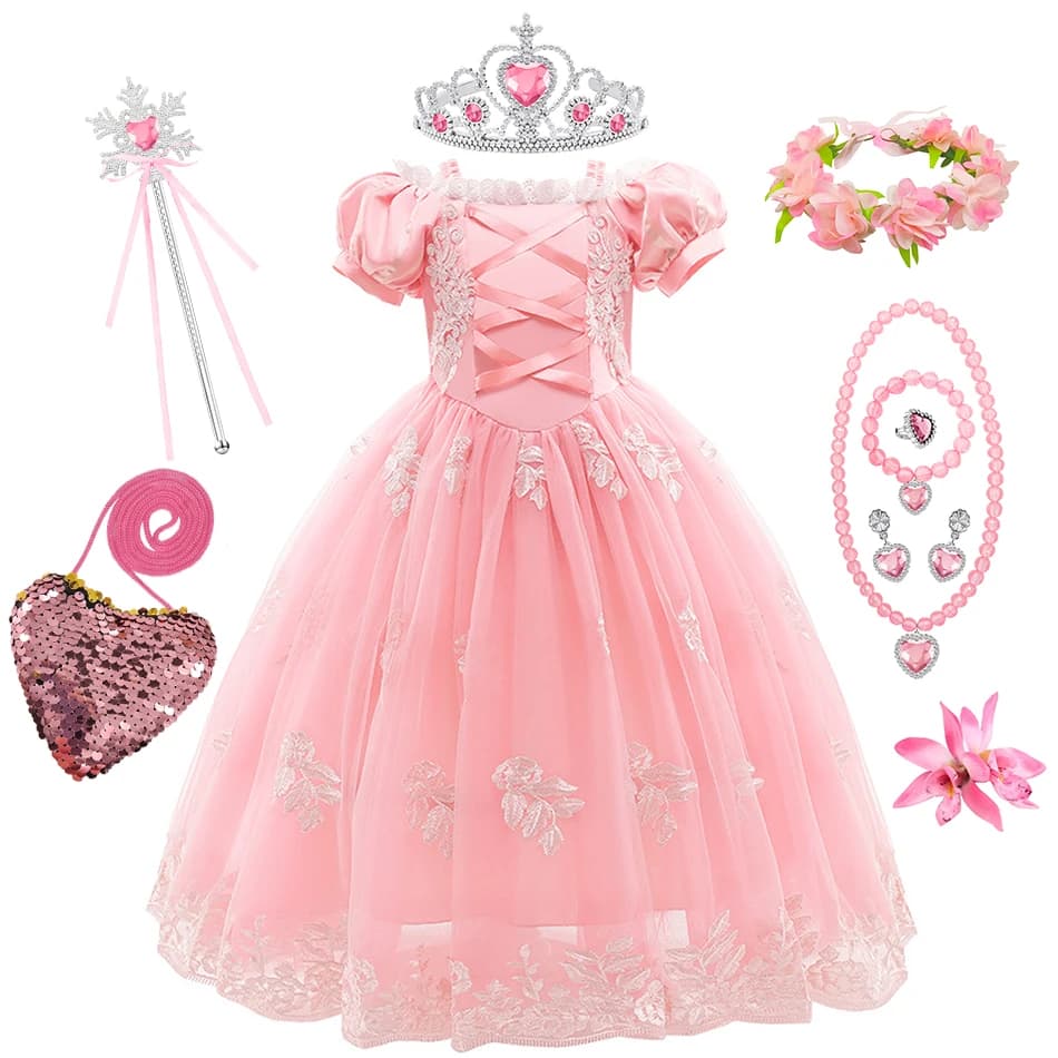 Robe de princesse rose Raiponce pour filles, costume de cosplay, robe élégante pour enfants, carnava