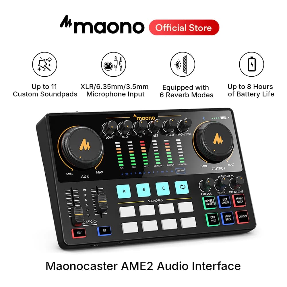 Carte son Maonocaster AME2, interface audio Maonocaster, équipement de podcast, mixeur tout-en-un po