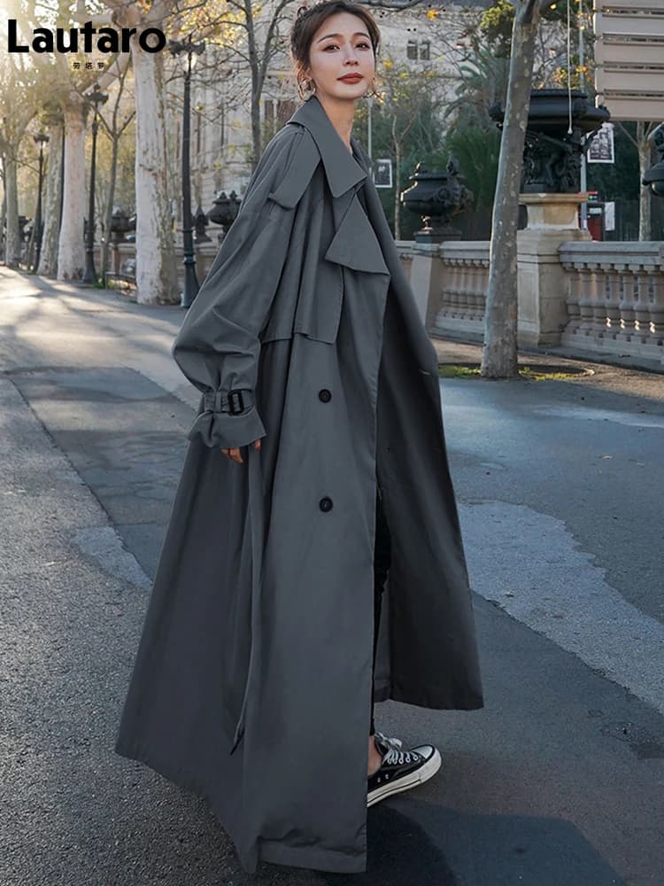 Lautaro-Manteau à double boutonnage avec ceinture pour femme, extra long, fluide, respirant, décontr