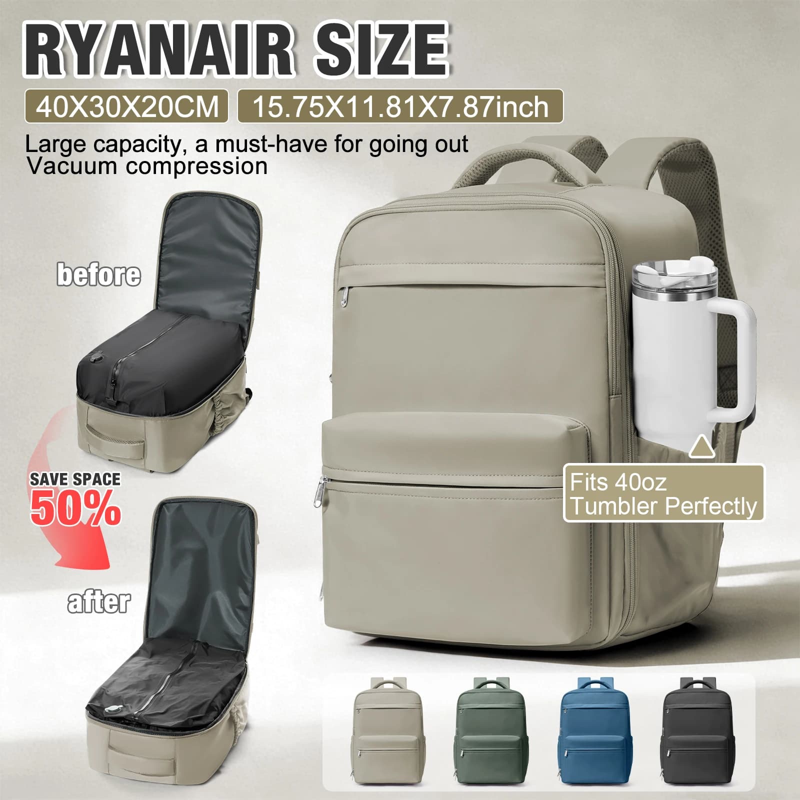Sac à dos de compression sous vide, sac à dos Ryanair 40x30x20 pour avion, sac à main Wizzair, sacoc