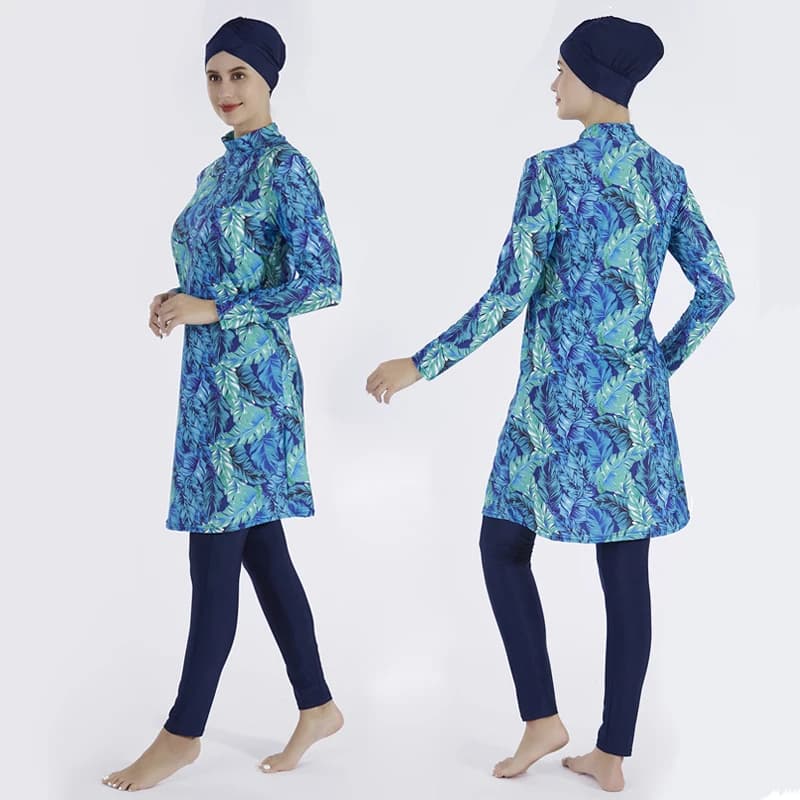 Burkini musulman à manches longues pour femmes, robe à fleurs Hijab à couverture complète, maillot d