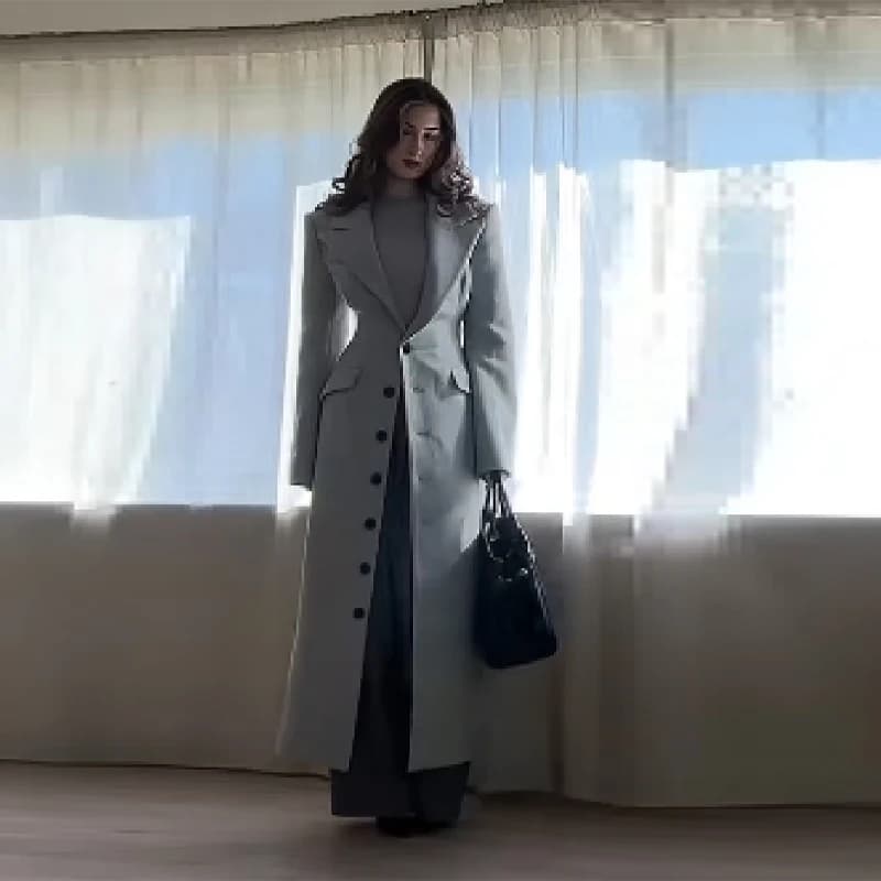 Manteau Long pour femmes, Slim, col en V, simple boutonnage, pardessus avec épaulettes, vestes Maxi 