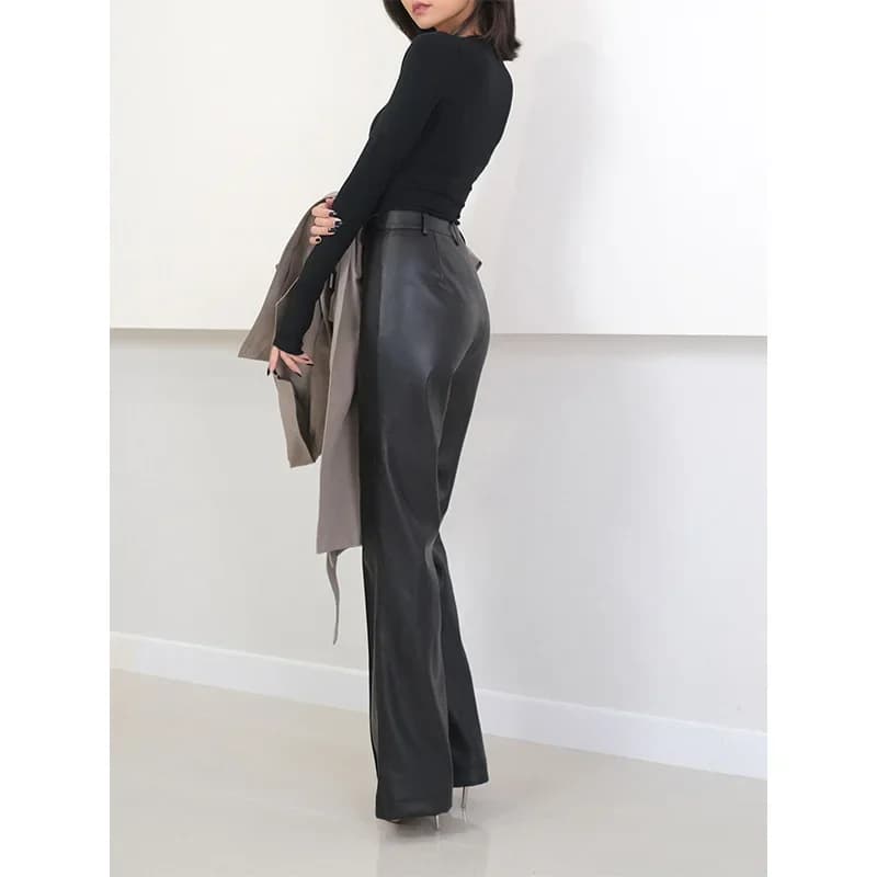 Pantalon de vadrouille en cuir véritable pour femme, streetwear décontracté pour femme, droit, tremp