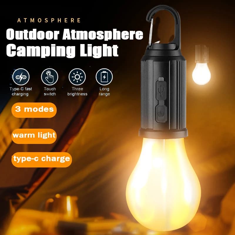 Lampe de Camping LED type-c, Rechargeable par USB, étanche, 400mAh, 100LM, pour tente, avec crochet,