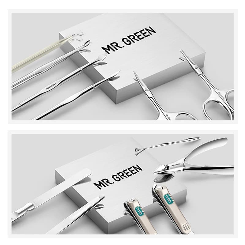 MR.GREEN-Kit de Manucure Professionnel en Acier Inoxydable, 12 en 1, Ensemble de Pédicure avec Étui 