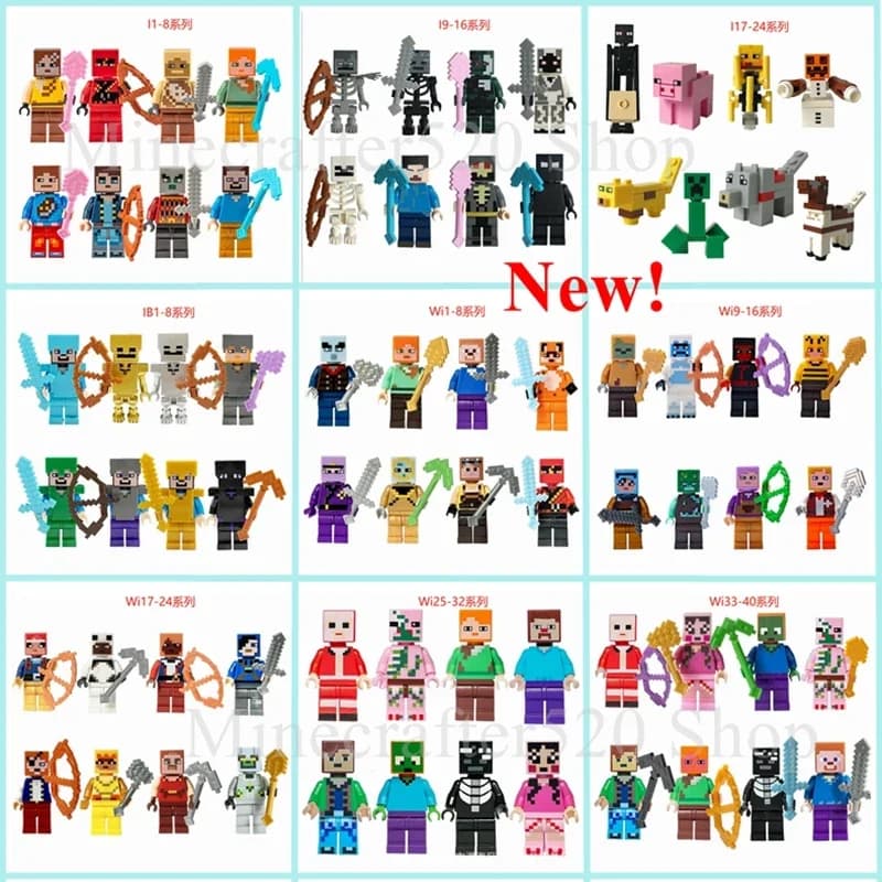 17 Styles Minecrafte blocs de construction ensemble série I/Wi 8 pièces ensemble MC Non répétitif br