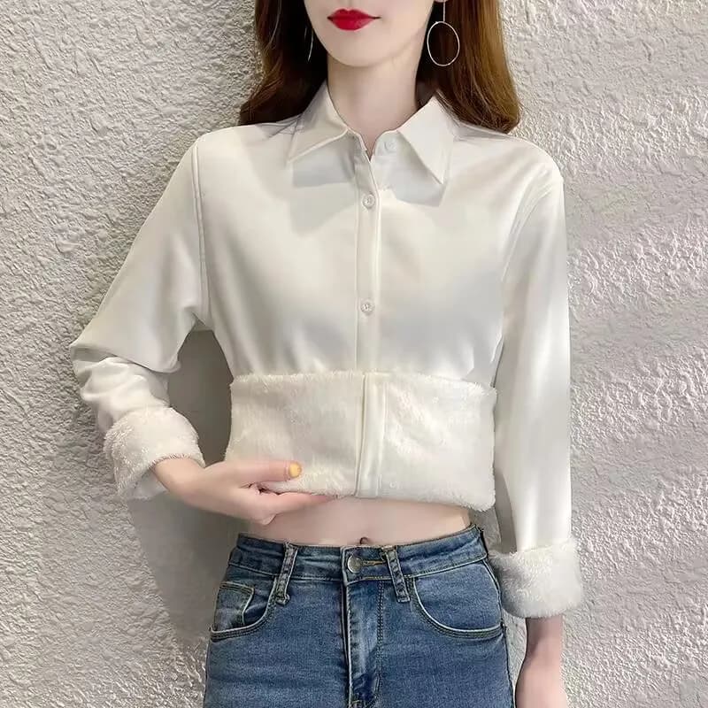 Chemise en Velours Côtelé à Manches sulfpour Femme, Vêtement Chaud et Décontracté, de Couleur Unie, 