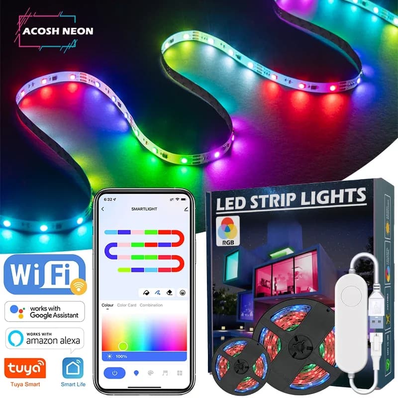 Bande lumineuse LED TUYA WS2812 RGBIC adressable avec effet de chasse Wifi USB 5V Smartlife Dreamcol