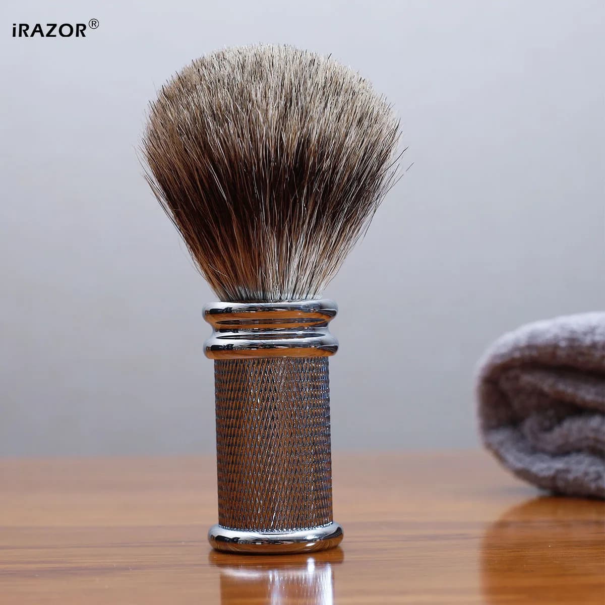 Brosse de rasage professionnelle pour hommes, avec diamants antidérapants, poignée en métal, barbier