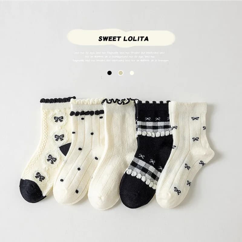 Chaussettes en coton solide pour enfants filles, 5 paires de nœuds papillon, douces, respirantes, ra
