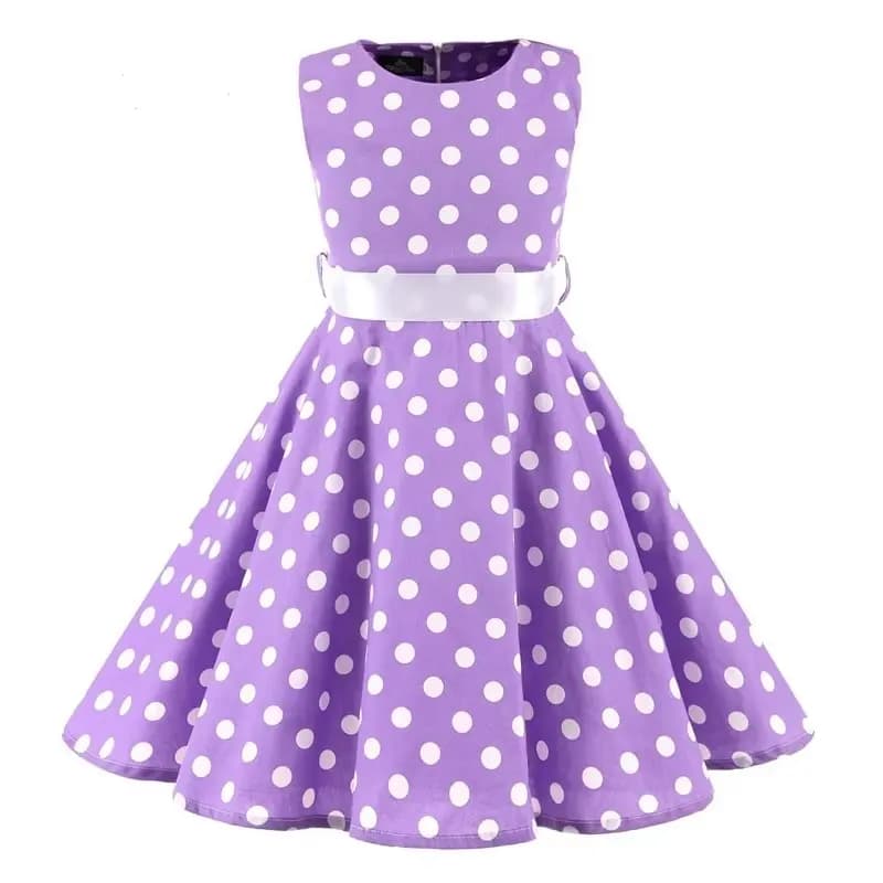 Robe trapèze Vintage à pois pour enfants des années 1950, robe mi-longue à fleurs, en coton, robe d'