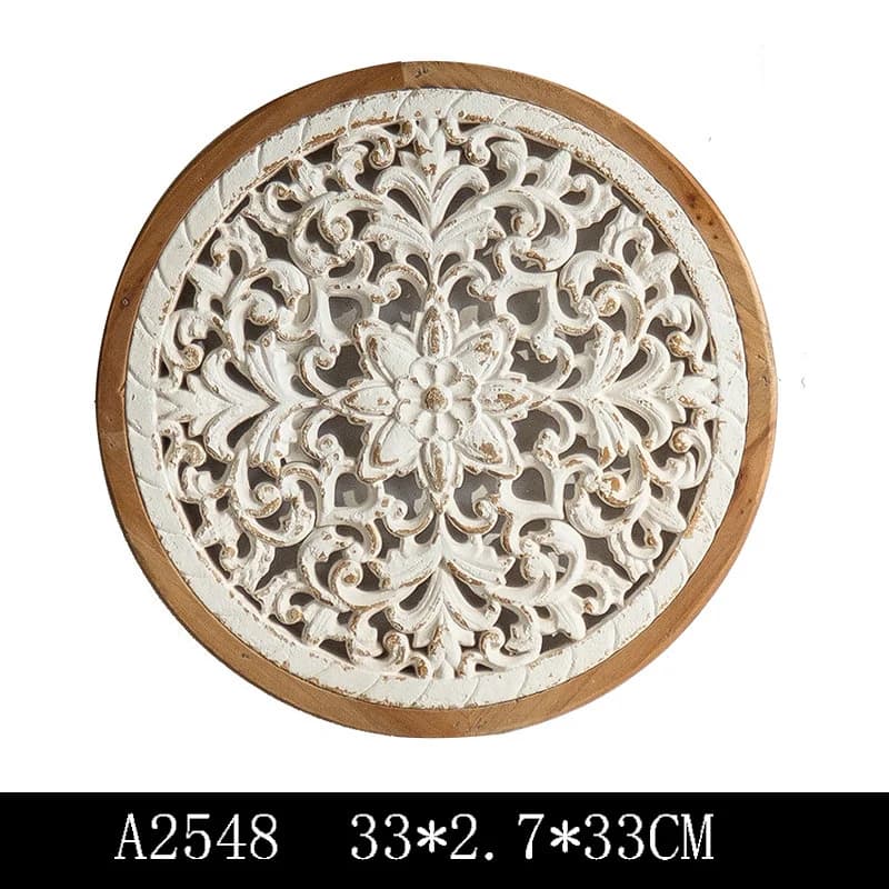 Décoration murale en bois sculpté de 44 cm, style vintage, ajourée, vieillie et patinée, pour entrée