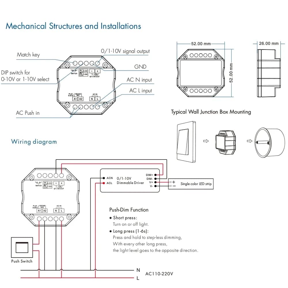 0/1-10V Tuya Smart WiFi Zigbee LED variateur contrôleur Push variateur R11/L1(WT)/L1(WZ)/RT6/TW1 vie