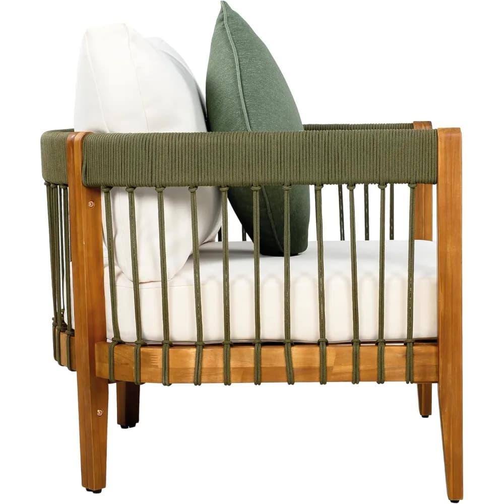 Vinny Lot de 2 chaises d'appoint d'extérieur, chaise club en bois d'acacia, fauteuil en corde tissée