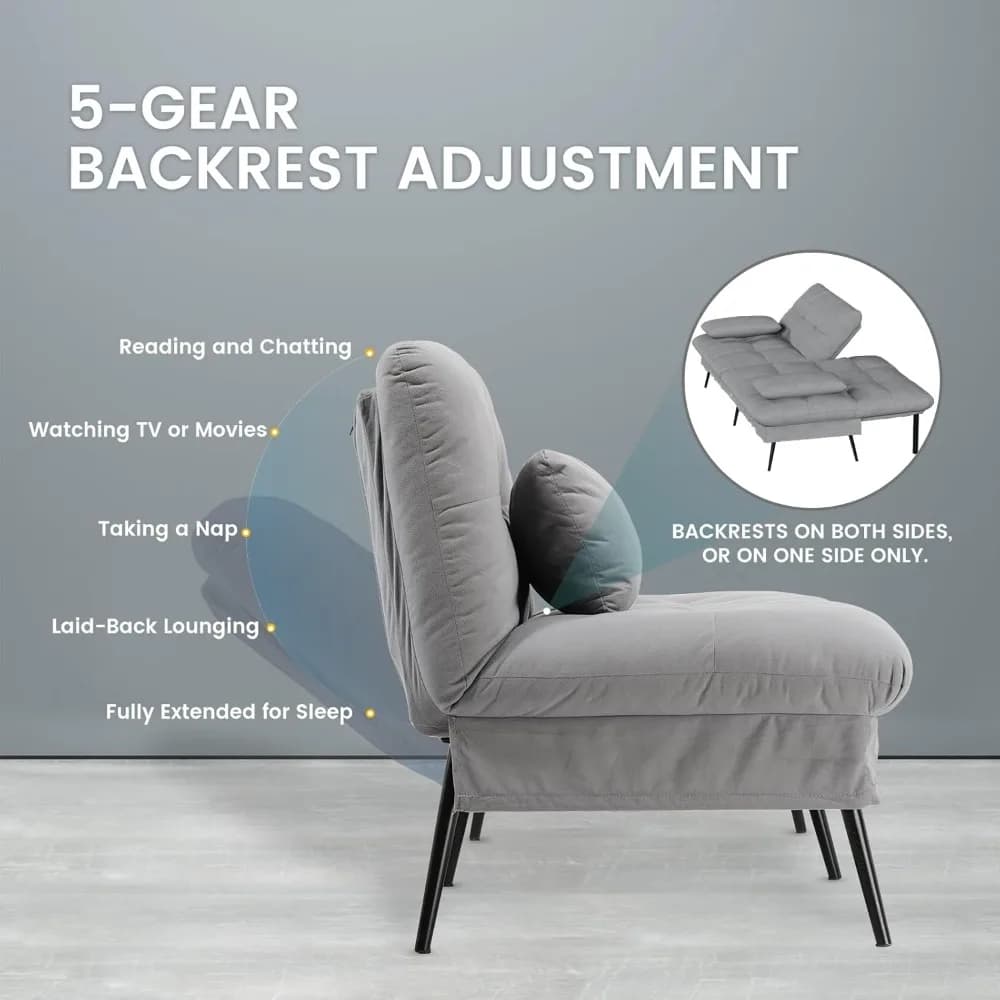 Canapé-lit convertible, canapé futon en tissu de 72 pouces avec dossier réglable, fauteuil inclinabl