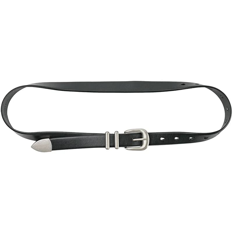 Ceinture Vintage en cuir de vache pour hommes et femmes, argent et noir, boucle, 125cm