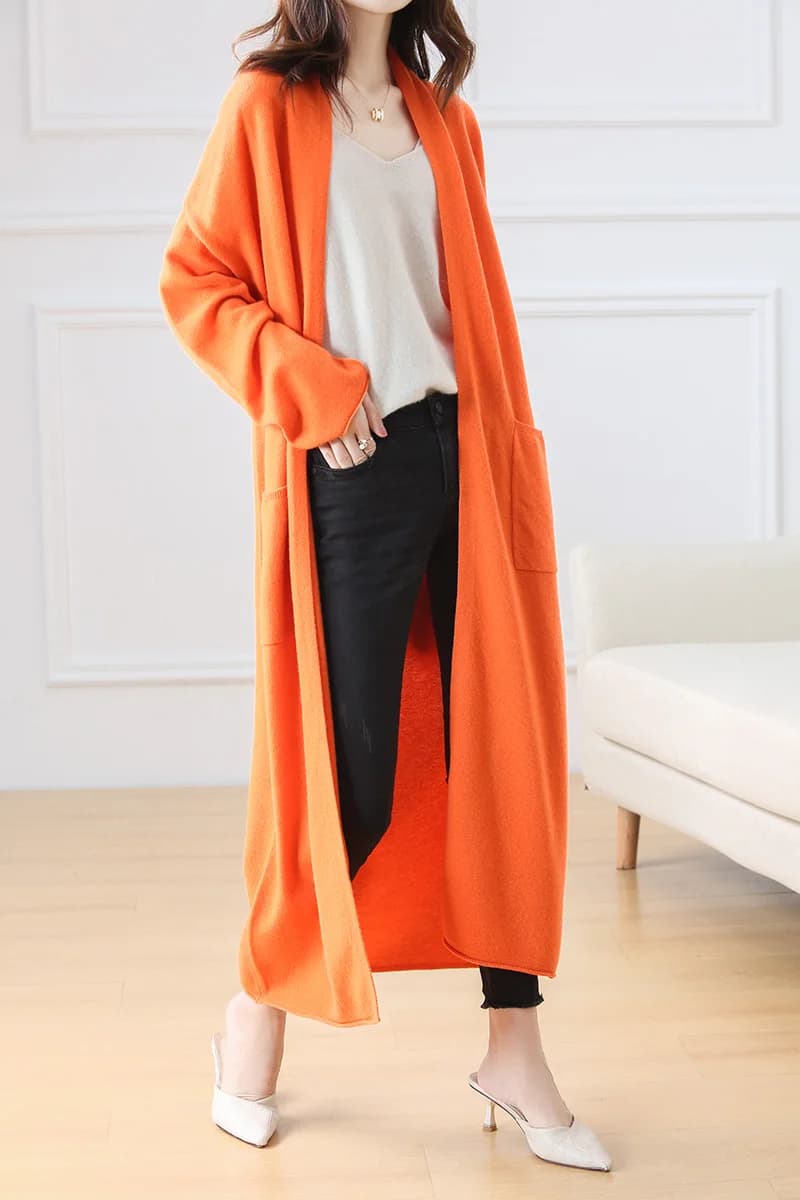 Cardigan en laine à col en V pour femme, pull 100% laine, monochromatique, mode féminine, long, tric