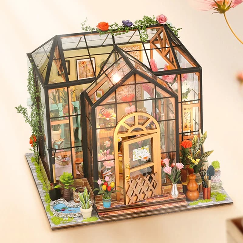 Analyste de construction miniatures en bois pour filles, maison de fleurs, maison de course avec meu