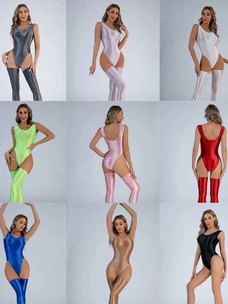 Maillot de bain brillant, coupe haute, string, collants, élastique, Catsuit, athlétique, gymnastique