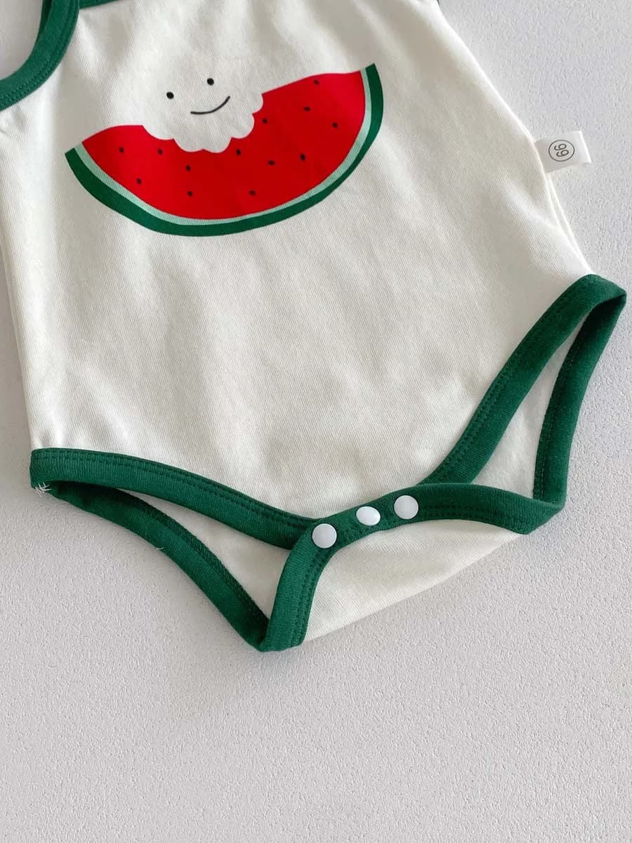 Combinaison d'été style pastèque pour bébé, mignon, écharpe pour bébé homme et femme, chapeau fin et