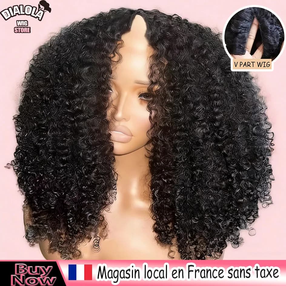 Dialola 40 pouces perruques bouclées V partie perruque cheveux humains vague profonde perruques natu