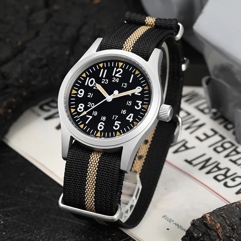 Militado ML05 38mm montre Vintage VH31 mouvement à Quartz montres de terrain cristal saphir bombé av