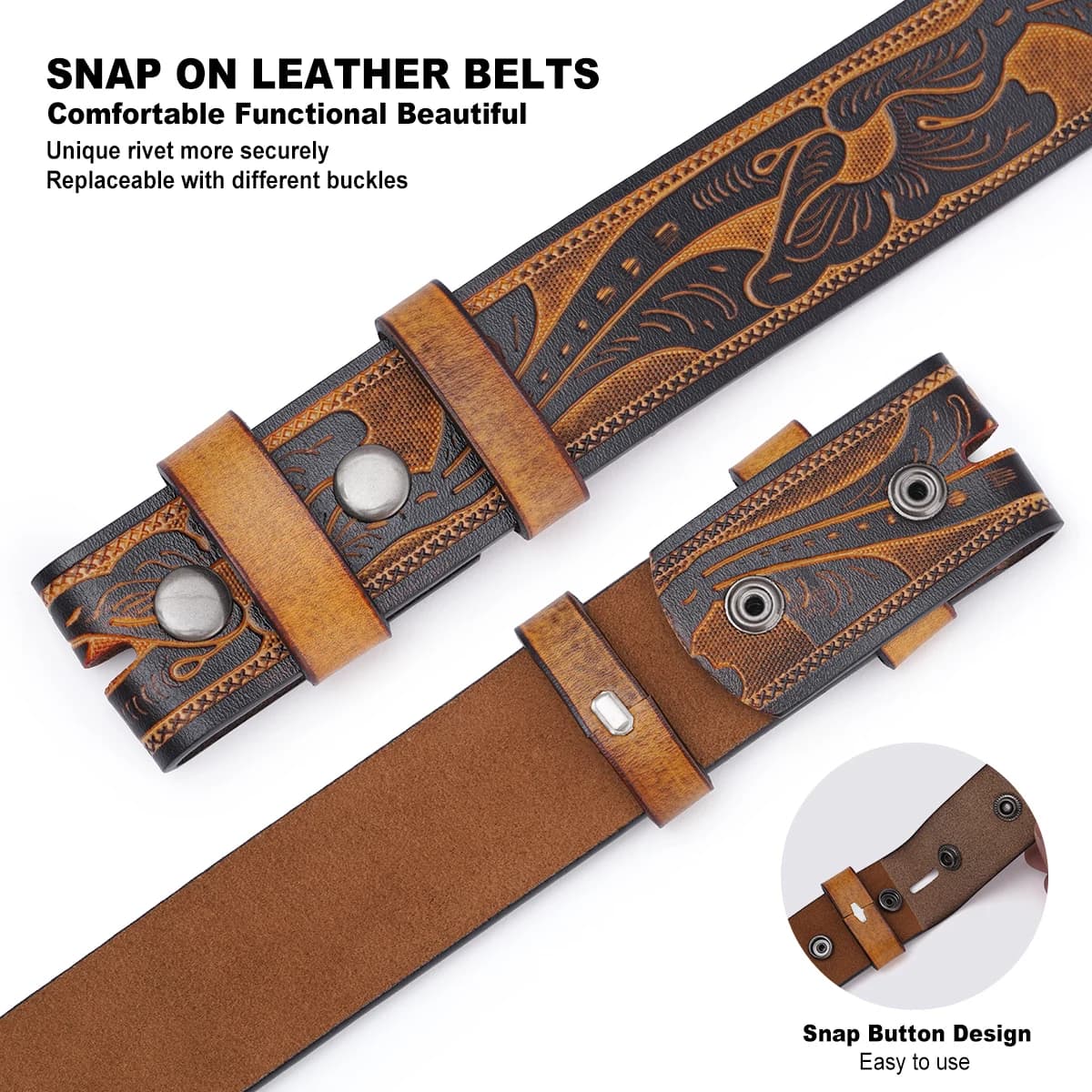 Ceinture Vintage en cuir véritable pour hommes, sans boucle, en cuir de vache gaufré, avec sangle, C