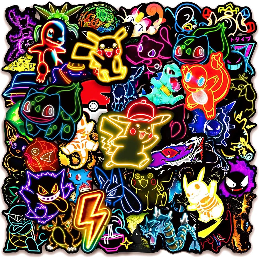 10/30/50pcs Cool Anime néon Pokemon autocollants Pikachu dessin animé décalcomanies pour enfants jou