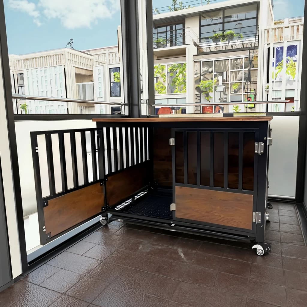 Grande Cage pour chien robuste et personnalisée, en acier et bois, haute résistance, facile à instal