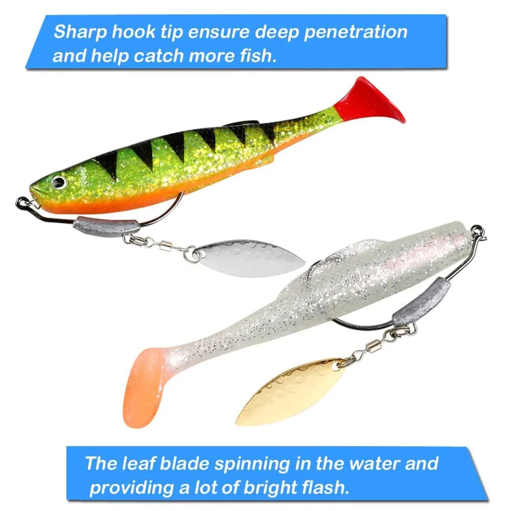 Hameçons de pêche en acier au carbone avec goupille de verrouillage Spinner, appâts souples, tête de