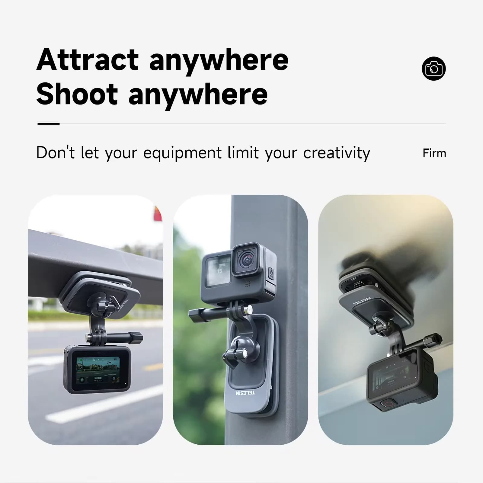 TELESIN 360 °   Support de pince à dos magnétique rotatif pour GoPro Hero 13 12 11 10 9 8 7 Insta360