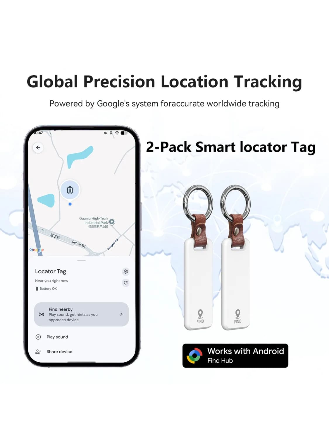 Traqueur de localisation intelligent, 2 paquets, pour téléphones Android, fonctionne avec l'applicat